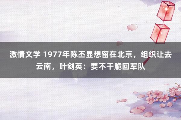 激情文学 1977年陈丕显想留在北京，组织让去云南，叶剑英：要不干脆回军队